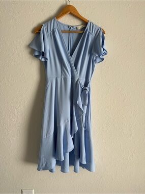 Altar'd State Sky Blue Ruffle Wrap Mini Dress